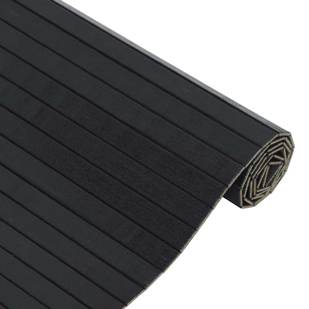 Tapis en bambou 100 x 100 cm, carré, antidérapant, en bambou naturel, revêtement de sol moderne pour salon, chambre à coucher, couloir, noir