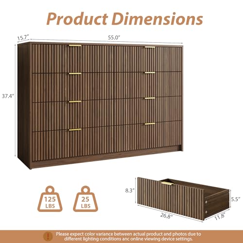 Image of MAISONARIA Dresser for Bedroom, 8 Drawer Double Dresser, Modern Chest of Drawers for Bedroom, Living Room, Entryway and Closet, 55 inch L x 15.7 inch D x 37.4 inch H, Walnut
