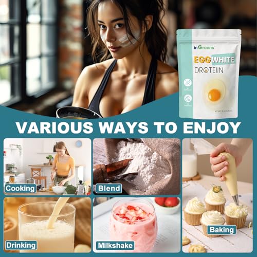 inGreens 283g Egg White Powder | 10 oz Egg White Protein Powder | Made in USA | Gluten-Free | No Antibiotics | Lactose-Free for Baking | Cooking | Desserts