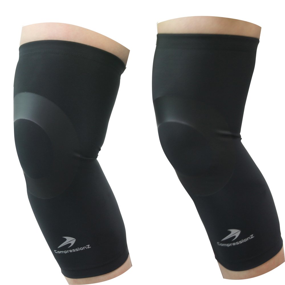 Compression Genoux Manches (1 Paire) CompressionZ - Meilleur Pour Hommes & Femmes Rotule Bandage Support Attelle - Course, Basket-ball, Football - Noir, S - 37-43cm