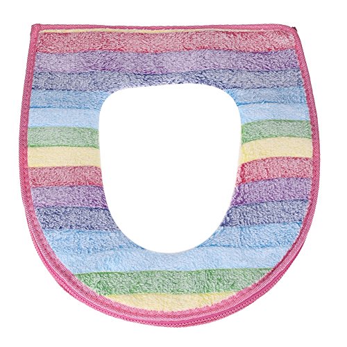 Alupre 2 Teile/Satz Warme Weiche Koralle Samt Toilettensitzdeckel Set Regenbogenfarben Badezimmerdekoration(Natürlich) – Bild 3