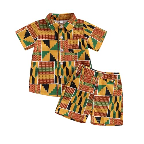 Image of Toddler Boy Summer Outfits Button Down Short Sleeve Floral Shirts & Casual Shorts 1-6 Years Boys Clothes Set