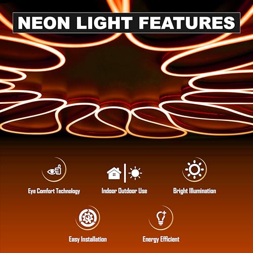 Image of Forus 5 Meter LED Neon Strip Light - Orange, Flexible Waterproof Rope Lights 16.4 Feet, 12V Adapter, Indoor Outdoor Diwali Decorative Cove Lighting, Office, Shop, Home Decor, Festivals, 1 Yr Warranty