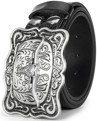 Men Women Vintage Cow-Head-Buckle Western-Cowboy-Belt for Jeans Pants