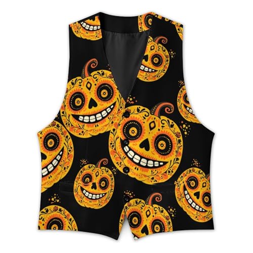 Mexico Dia De Los Muertos Pumpkin Men's Formal Suit Vest for Business Formal Or Casual Dress Waistcoat Wedding3