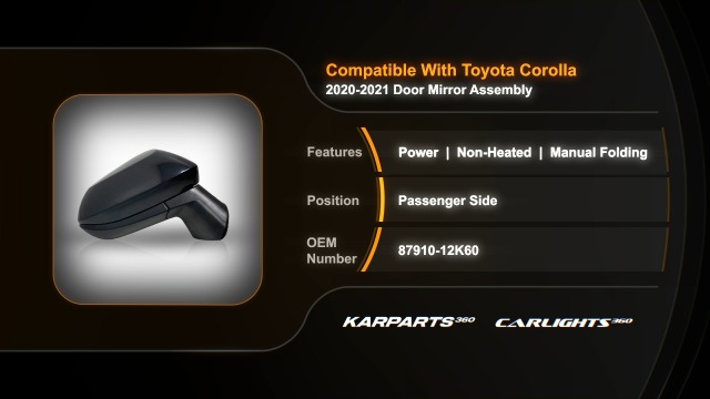 For 2020 2021 Toyota Corolla Door Mirror Assembly Driver Side | Power Non- Heated