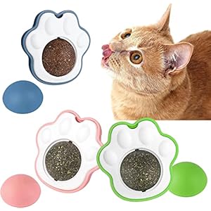 PawLites Catnip Wall Toy, Rotatable Catnip Lick able Balls, Safe Healthy Kitten Chew Toys, Teeth Cleaning Cat Bite Toy, Cat Wall Treats, 1 PC