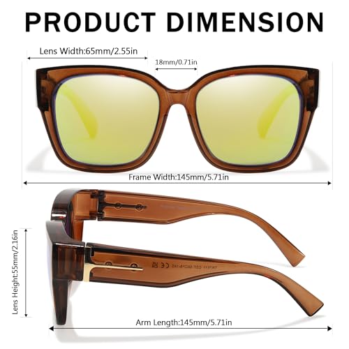 Image of SIPHEW Mirrored Sunglasses Polarized Fit Over Glasses for Women - Trendy Large Square w UV400 Protection Sun Glasses