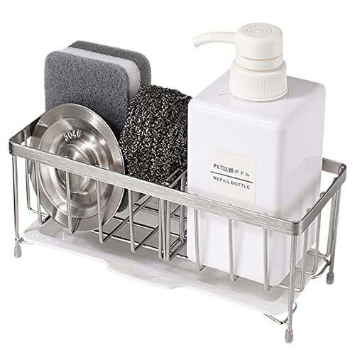 Bnimtm Kitchen Sink Caddy - Stainless Steel Sponge Holder for Kitchen Sink with Removable Drain Tray - Sink Tidy Caddy Organizer Sponge Brush (Sliver)