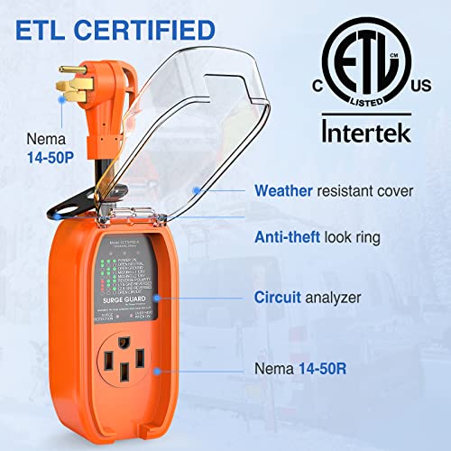 Image of Nilight 50Amp RV Surge Protector ETL Listed 14-50P 14-50R | 4200 Joules RV Circuit Analyzer Voltage Monitor High Low Spikes 125V /6250W With Extension Cord for Camper Travel Trailer Van