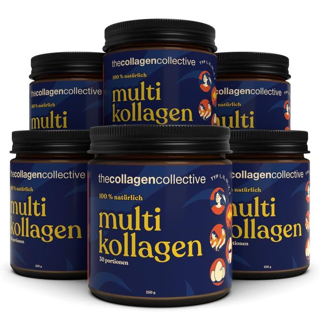 Multi Kollagen Pulver – 6 Pack, Hochdosiert Collagen Peptide, Bioaktives Kollagenhydrolysat Typ 1 2 3 5 10 für Beauty Haut Haare Gelenke Knochen Nägel Inner Glow