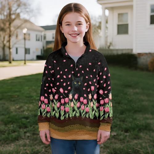 Image of AmzPrint Girls Graphic Quarter Zip Coat Long Sleeve Lightweight Oversized Athletic Running Hoodies For Kids Teen Girls