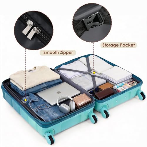Image of Hardside Luggage Sets, Lightweight Stripes Suitcase with Spinner Wheels, Blue 28