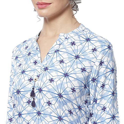 Image of Rangriti Blue Liva Straight Kurta for Women