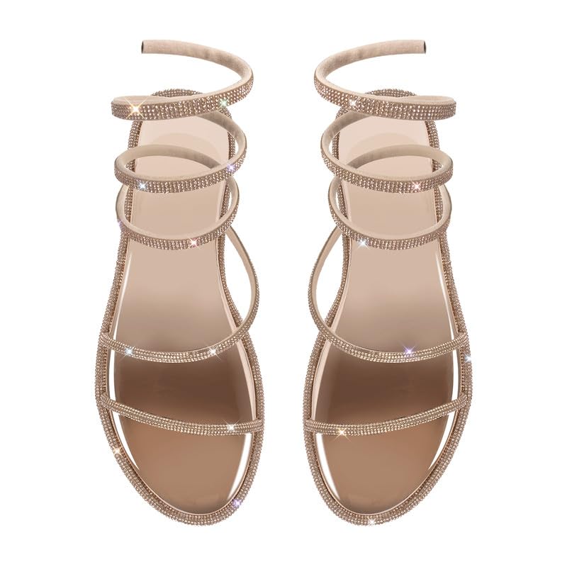 MissHeel Sparkling Rhinestone Spiral Strap Sandals3