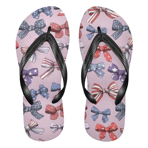 ALAZA Cute Flag Bows Flip Flops for Women Fashion Beach Slippers Comfort Mens Flip Flops Non-Slip Rubber Shower Slippers Sandal for Hotel Travel Sport,XS