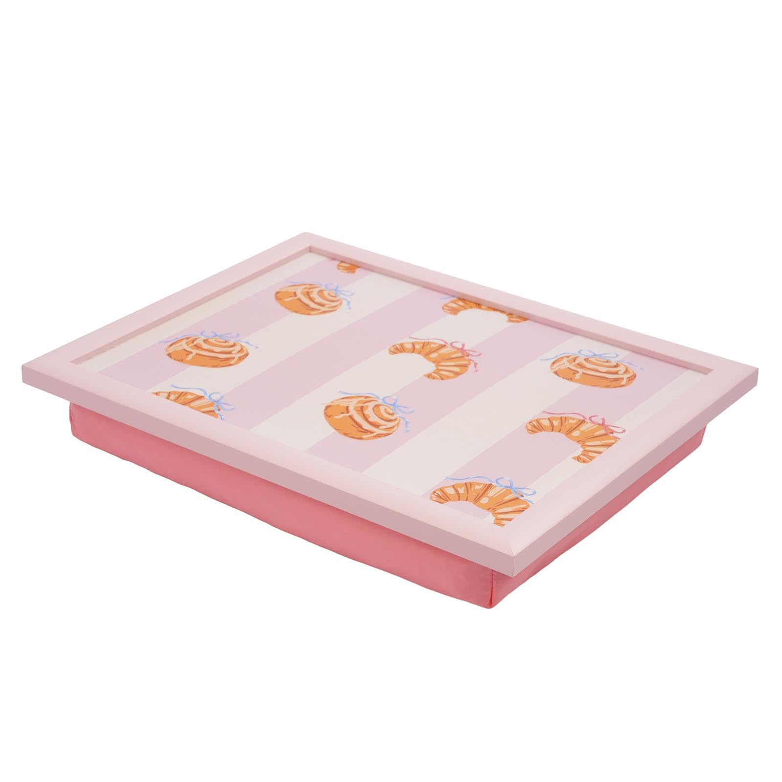 OHS Trays for Eating on Lap Croissant Bow Cushioned Lap tray, Pink/White