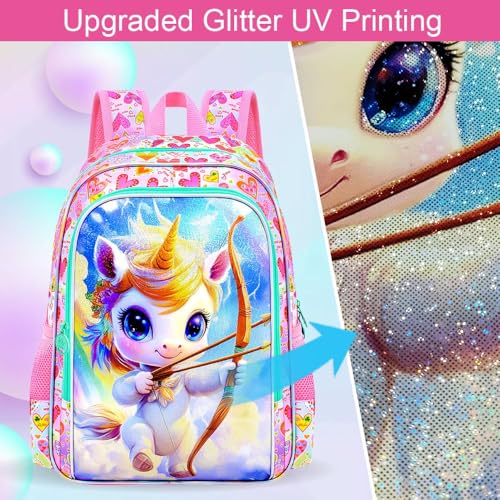 Image of 3Pcs Unicorn Backpack for Girls, 16 inch School Cupid Bookbag Set with Lunch Box，Kids Backpacks for Elementary Preschool Kindergarten (Pink)