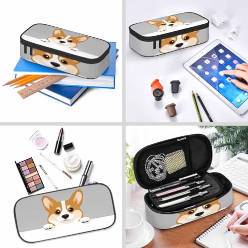 Image of Corgi Dog Pencil Bag Cute Puppy Animal Pet Head Gray White Big Capacity Pencil Case Pencil Pouch Pen Bag School Students Boy Girl