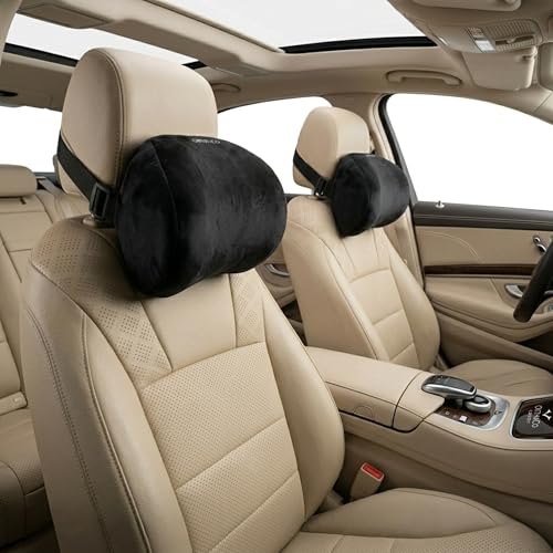 Image of Car Neck Rest Pillow Pack of 2, Memory Foam Ergonomic Neck Pillow for Car Seat Head Support, Universal Neck Rest for Car Driver Or Passenger, Black, 1 Year Warranty