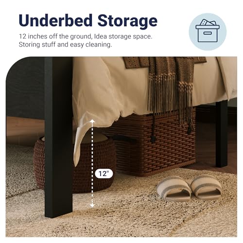 Image of Allewie Twin Size Bed Frame, Heavy Duty 12 Metal Slats Support, Black Oak
