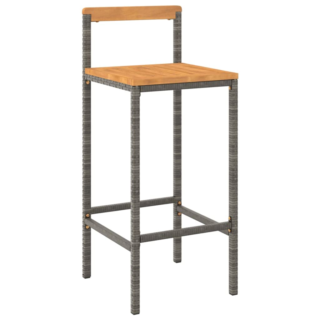 vidaXL Taburetes Altos 2 uds Madera de Acacia y ratán sintético Gris, Taburete Alto, Taburete de Barra de Cocina, Muebles de Bar, Silla Alta de Cocina