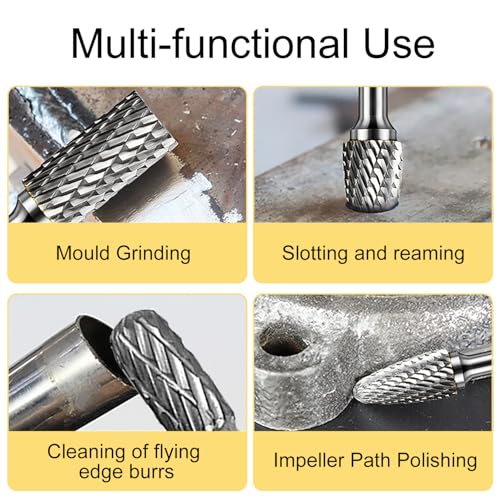 EUZUXU 10 Stück Hartmetall Frässtifte Set, Hartmetall Frässtifte mit Doppelschnitt, mit 3 mm Schaft, 6 mm Schleifkopf, für Schleifen, Schnitzen, Metallpolieren, Gravieren und Bohren