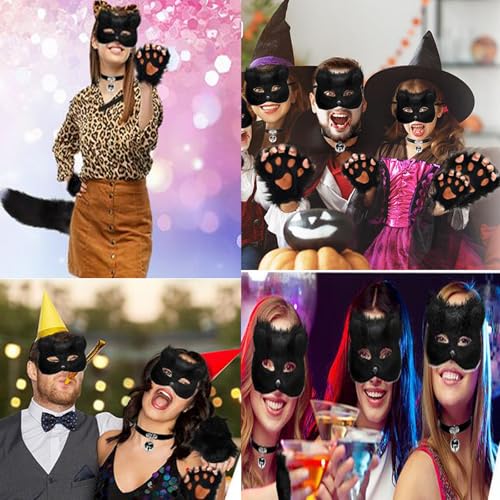 Valpeak BLACK MASK SET Therian Mask And Tail Set For Girls Halloween Cat Mask Tail Cosplay Fox Mask Wolf Tail Over 1 Years Old thumb #2