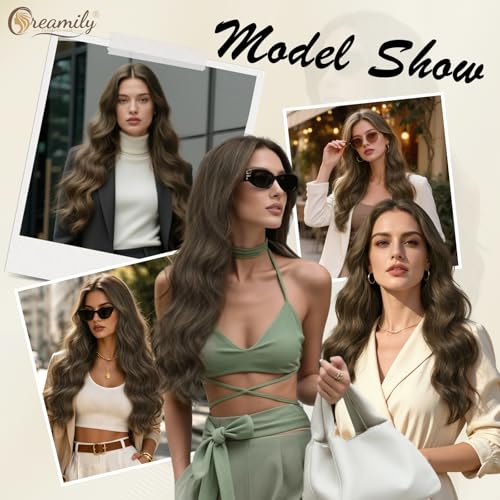Image of Creamily Long Brown Wigs For Women,22 Inch Body Wave Synthetic Wig With Middle Part, Natural Looking Heat Resistant Fiber Hair Wig For Daily Party Use (Brown,22 Inches)