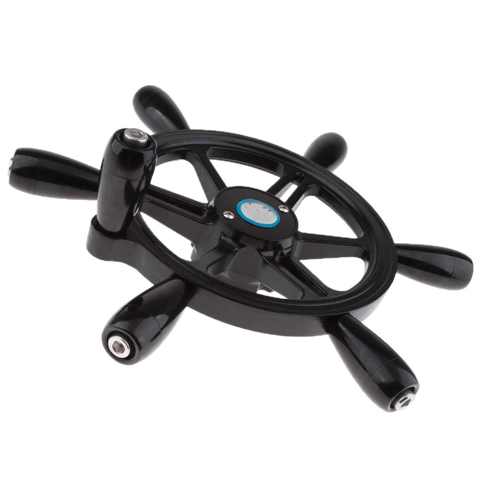 6-Speichen-Nautik-Schiffs-Steuerrad, 3/4 Zoll-Schaft, mit abnehmbarem Steuerknauf, Boot, 15 Zoll, 38 cm Durchmesser, Schwarz Bootsruder
