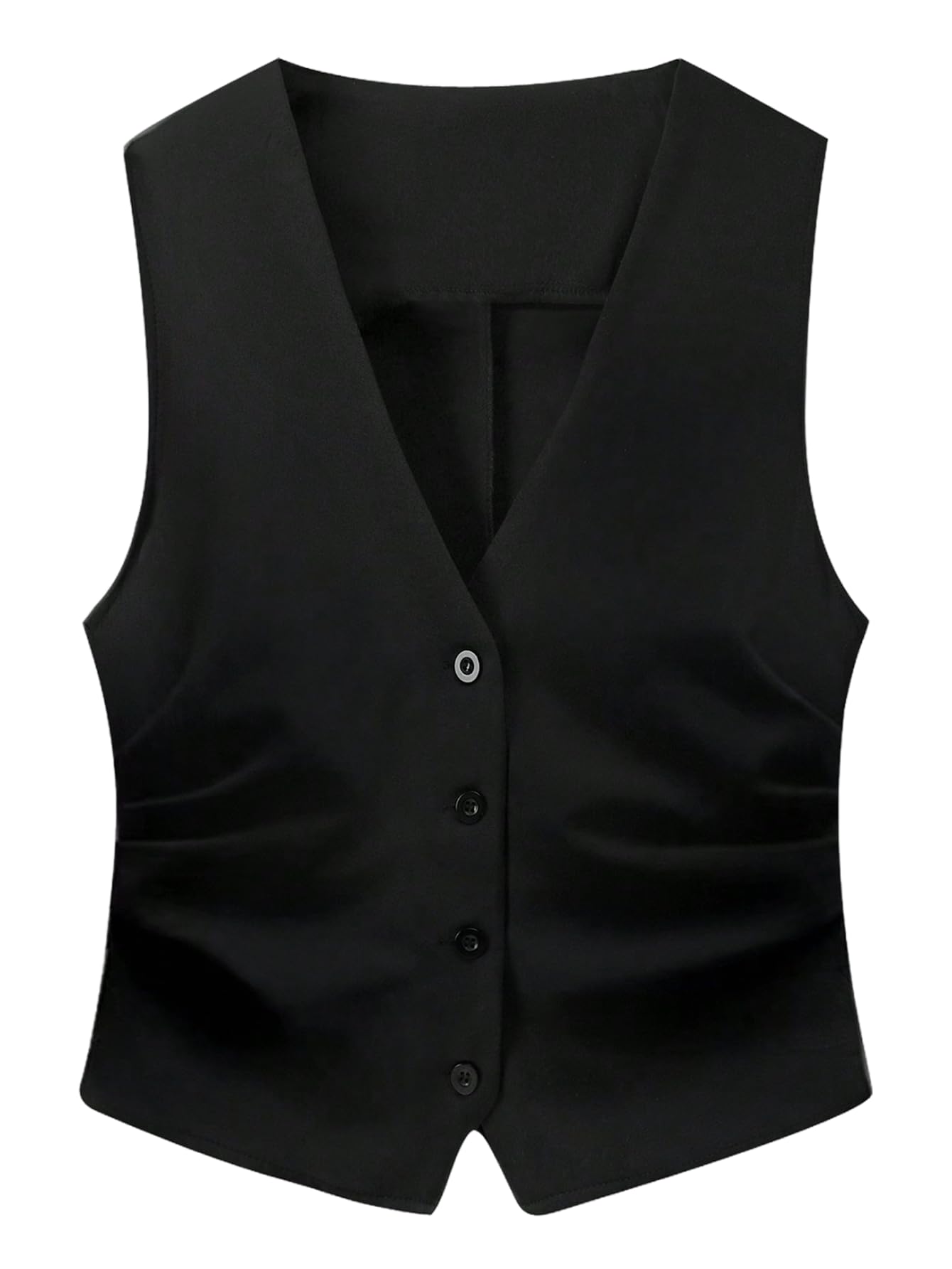 SOLY HUX Womens V Neck Sleeveless Blazer Vest Button Down Ruched Going Out Work Office Suit Vest