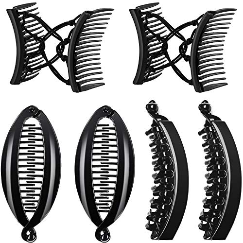 6 Pieces Stretchy Double Comb Hair Clip Banana Hair Clip Fish Clips Comb Hair Clips Banana Classic Banana Hairpin Comb for Women Girls (Black)