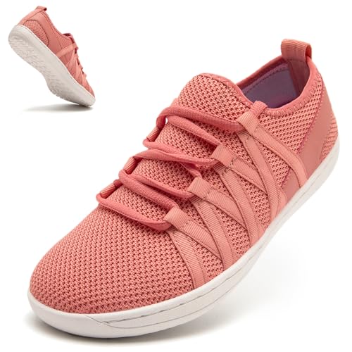 ZGPWZWL BarfußSchuhe Damen Leichte Minimalistische Hallenschuhe Atmungsaktiv Laufschuhe rutschfeste Bequem Sportschuhe Breite Barefoot Sneaker Fitnessstudio Weich Turnschuhe Watermelonrot Größe39