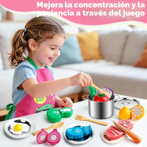 Juguetes de cocina Sundaymot con ollas y verduras para cortar 6