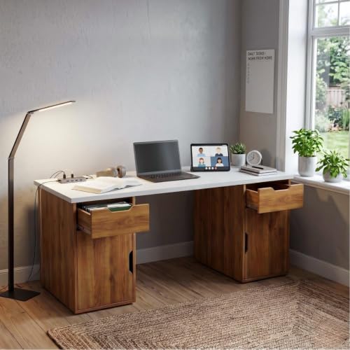 Image of FFO Modern Bedside Table with Drawer & Open Shelf, Wooden Top with Metal Frame, Compact Nightstand for Bedroom, End Table for Living Room