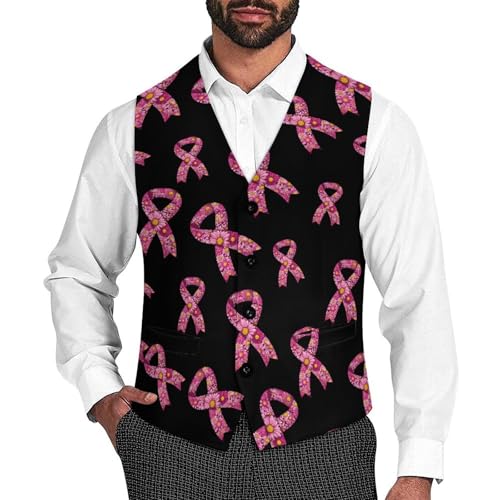 Flower Ribbon Canver Novelty Men's Suit Vest Casual Formal Dress Vests Business Waistcoat