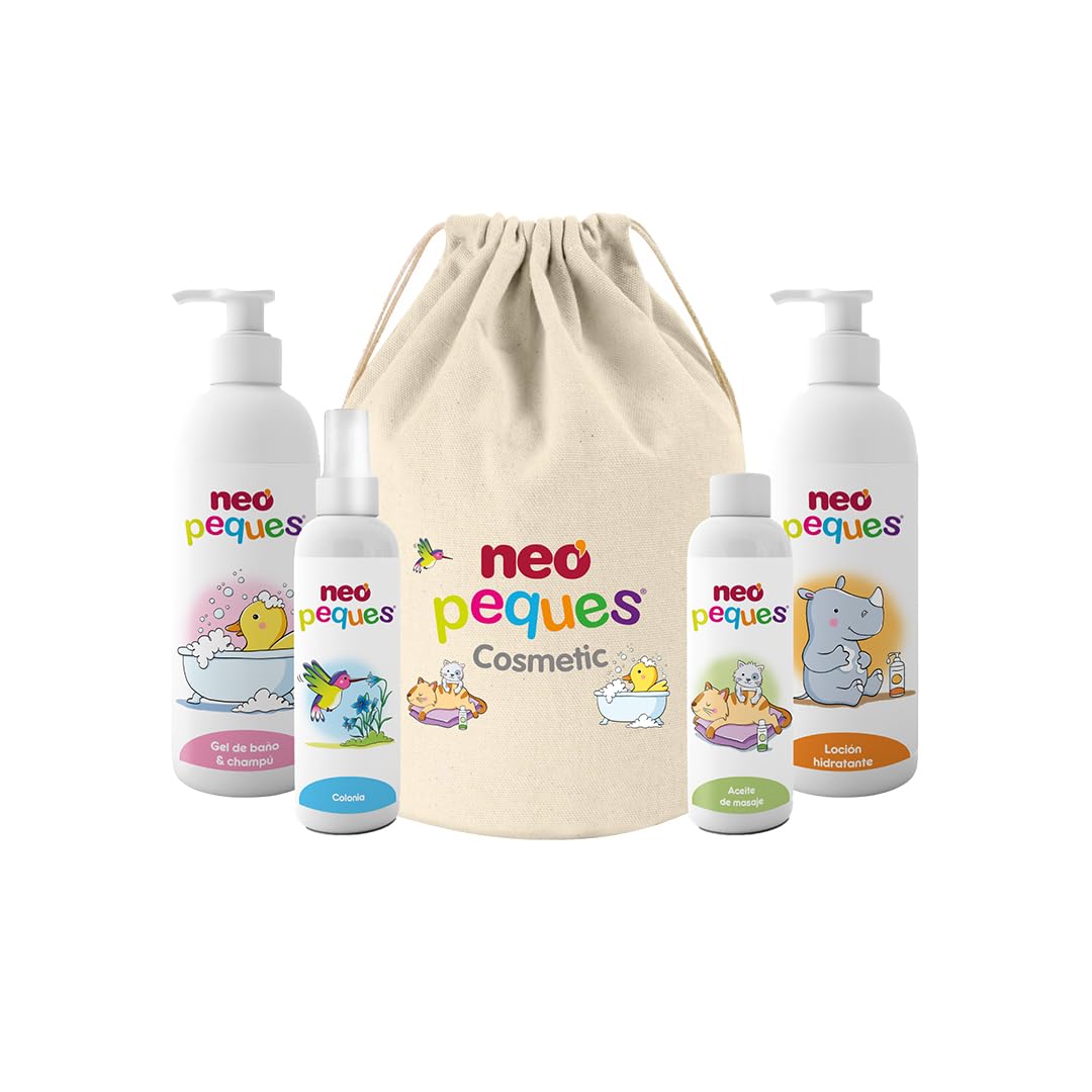 Neo Peques l Neceser Niño l Set de baño incluye: Gel de baño & Champú 400 ml + Loción Hidratante 400 ml + Colonia 200 ml + Aceite para masajes 200 ml
