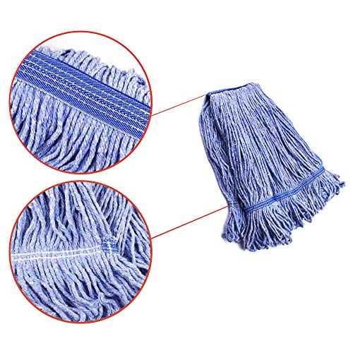 Image of String Mop Heads Replacement Heavy Duty Commercial Grade Blue Cotton Looped End Wet Industrial Cleaning Mop Head Refills (2, Medium)