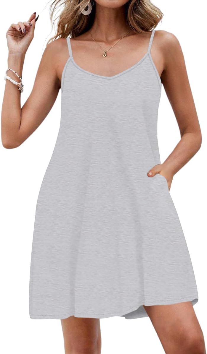 Sweet Hearts Spaghetti Strap Dresses for Women - Casual Sundress Beach Cover Up Tank Dress with Pockets Made in USA - Image 2