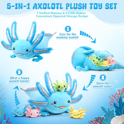 Peluche de axolote mamá con bebés para abrazar y regalar amor 3