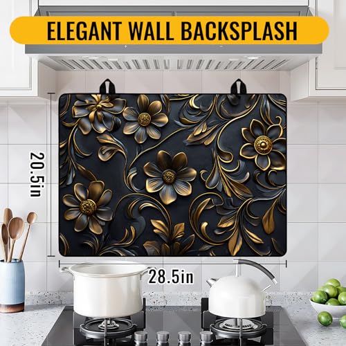 Image of NYZE Stove Cover for Electric and Glass Stove Tops 3-in-1 Stove Mat, Heat Resistant Counter Protector Mat, Non-Slip Surface & Drying Rack (Black Flowers, 28.5 inchLx20.5 inchW)