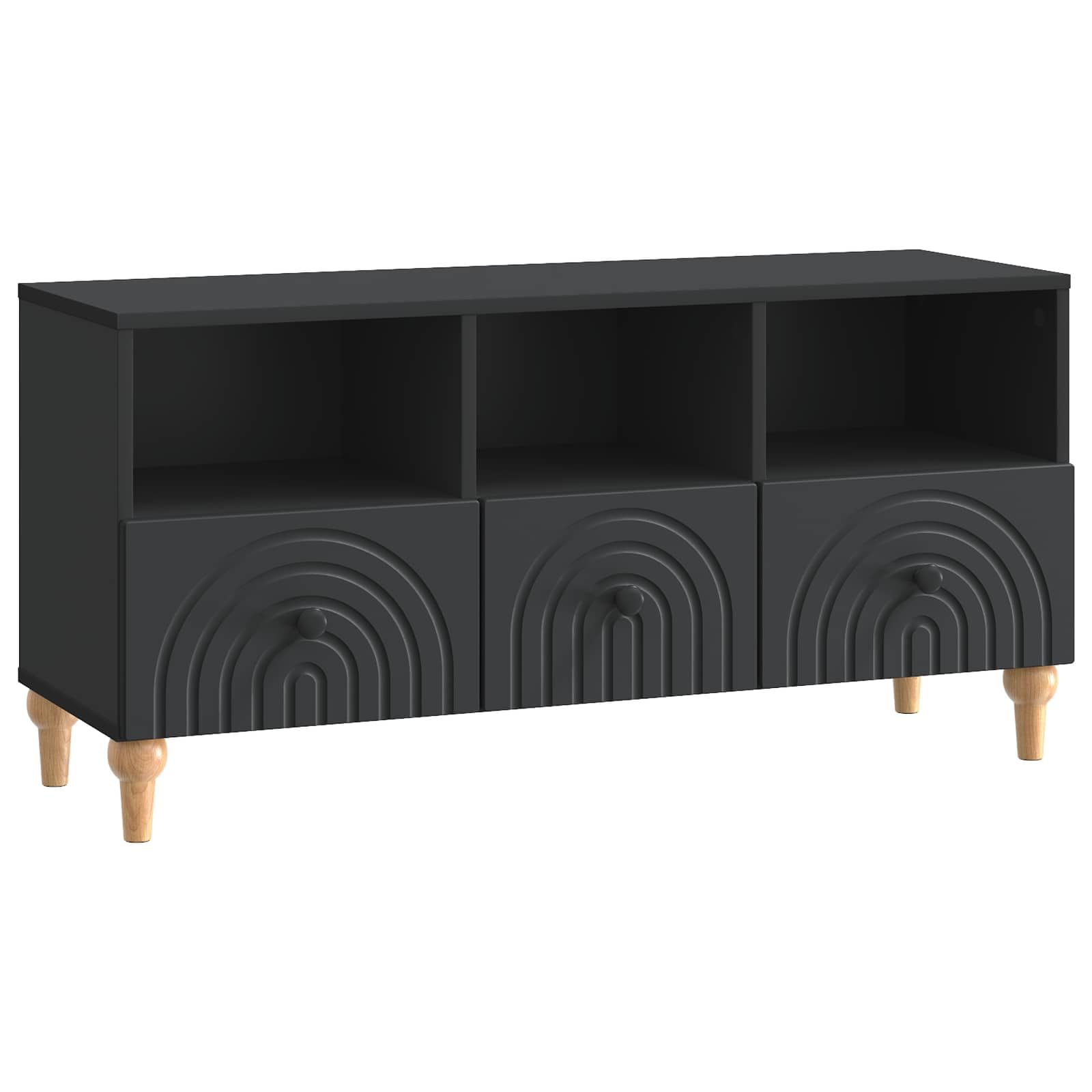 Meuble TV de salon moderne en bois noir avec rangements tiroirs