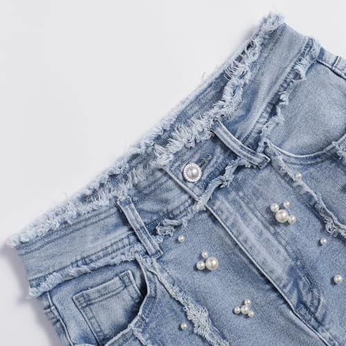 Womens Bell Bottom Jeans Pearl Wide Leg 2025 Casual Light Blue Pearl Jeans for Women3