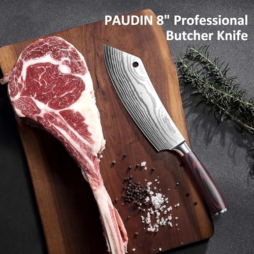 PAUDIN Meat Cleaver 8 Inch Butcher Knife, High Carbon Stainless Steel Cleaver Chef Knife, Sharp Kitchen Knife Heavy Duty Meat Cutting Knife, Wood Handle - image 6