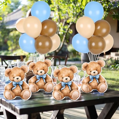Image of 4 Sets Balloon Stand Kit for Table Bear Baby Shower Tables Centerpieces with Balloon Boy Baby Shower Decorations for Bear Theme Gender Reveal Birthday Party Table Decorations Supplies