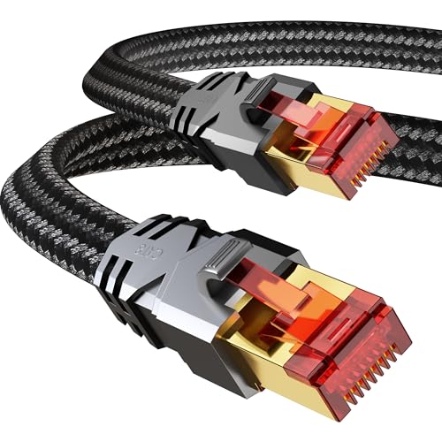Tesmax Cat 8 LAN Kabel 5meter, 40Gbps Netzwerkkabel Hochgeschwindigkeits 2000MHz S/FTP Ethernet Kabel Gigabit POE RJ45 Nylon Geflochtener Vergoldeter Patchkabel f&uuml;r PS5/4 Router Switch Steam Deck
