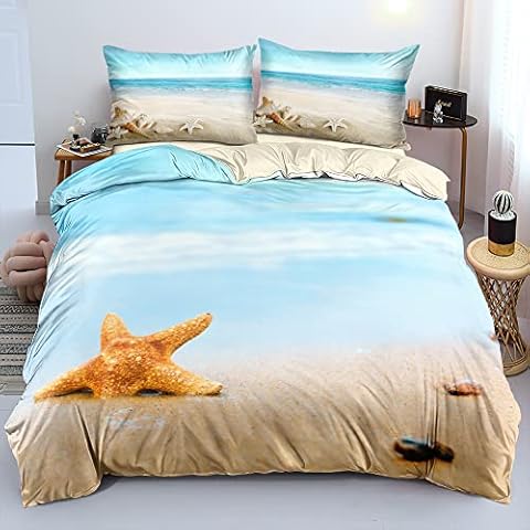 YUTNSAN Beach Print Pattern Duvet Cover Officially Licensed King Size 220x230CM Cream Reversible 3 Sided Bedding Duvet Cover Set Happy Design Including 2 Pillowcases 50x75CM Cover