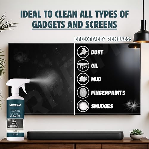 Image of VRPRIME Laptop Cleaner Kit | Combo with 500ML Laptop Screen Cleaner Spray for Keyboard, Mobile Phone, Camera Lens, Computer, Gadgets, Electronics, TV | Large Microfiber Cloth & Brush