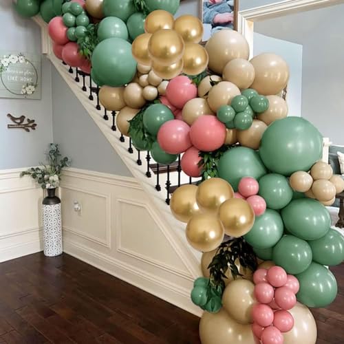 Image of Sage Green Dusty Pink Balloon, 60 Packs 12 Inch Retro Green and Pink Metallic Gold Balloons, Baby in Bloom Balloons for Girls Women Birthdays Baby Shower Floral Fairy Woodland Party Decoration