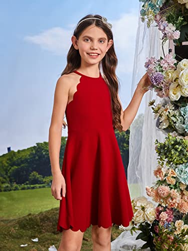 SHENHE Girl's Scallop Trim Halter Sleeveless Flare Hem Solid A Line Mini Dress4